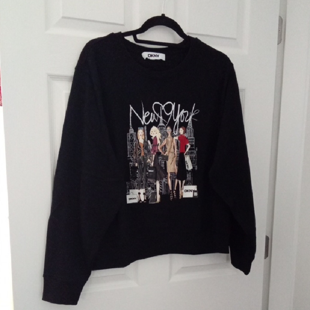 DKNY Women's Black Crewneck Sweater with New York Fashion Design